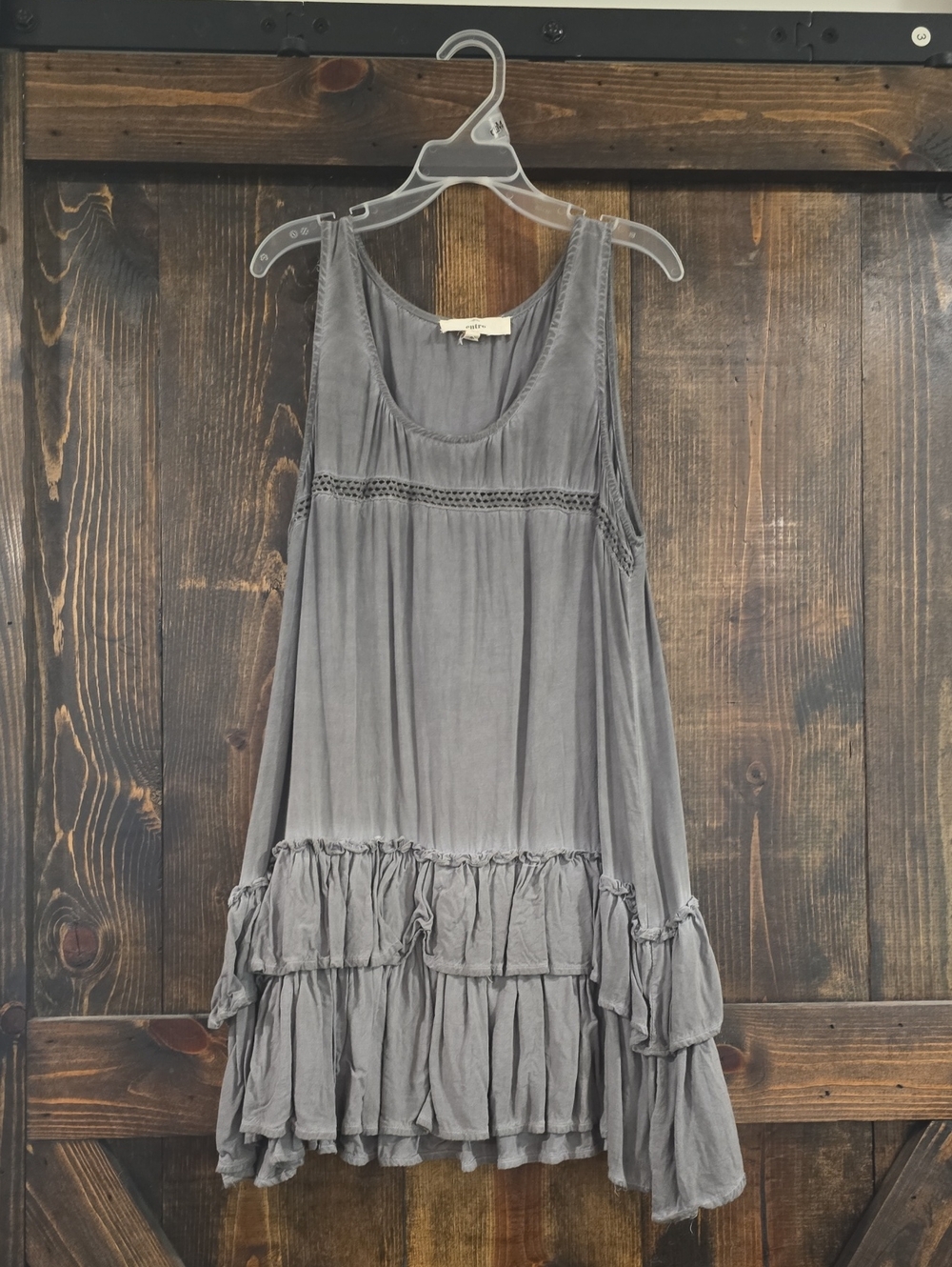 entro Gray Tiered Crochet-Trim Mini Dress
